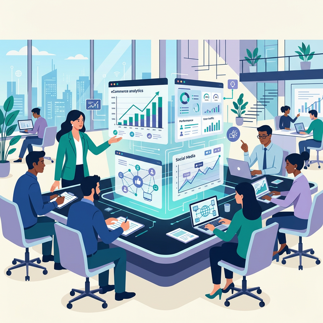 Team-Zusammenarbeit an digitaler Strategie und eCommerce Analytics