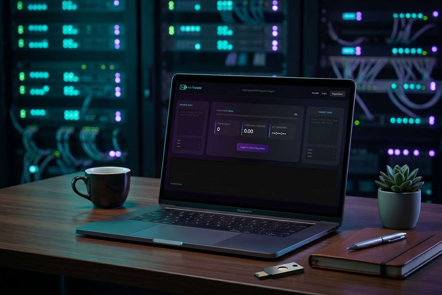MailTransfer Dashboard im Server-Raum